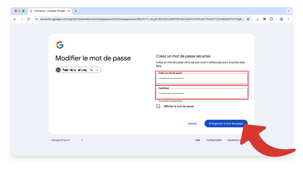 Choisir le nouveau mot de passe © Clubic