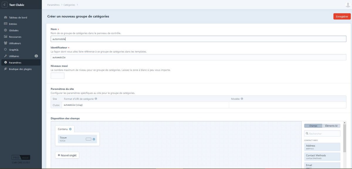 Page de création de nouvelles catégories avec des options de paramétrage détaillées.