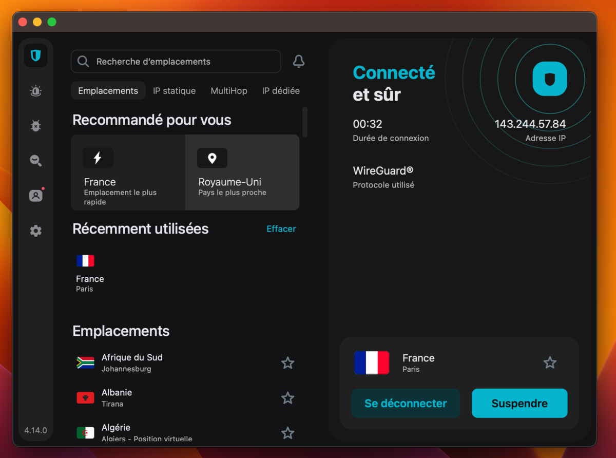 Une app' intuitive est disponible sous macOS chez Surfshark.