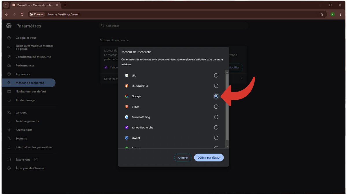 Sélectionnez votre nouveau moteur de recherche par défaut © Axel Reghis pour Clubic