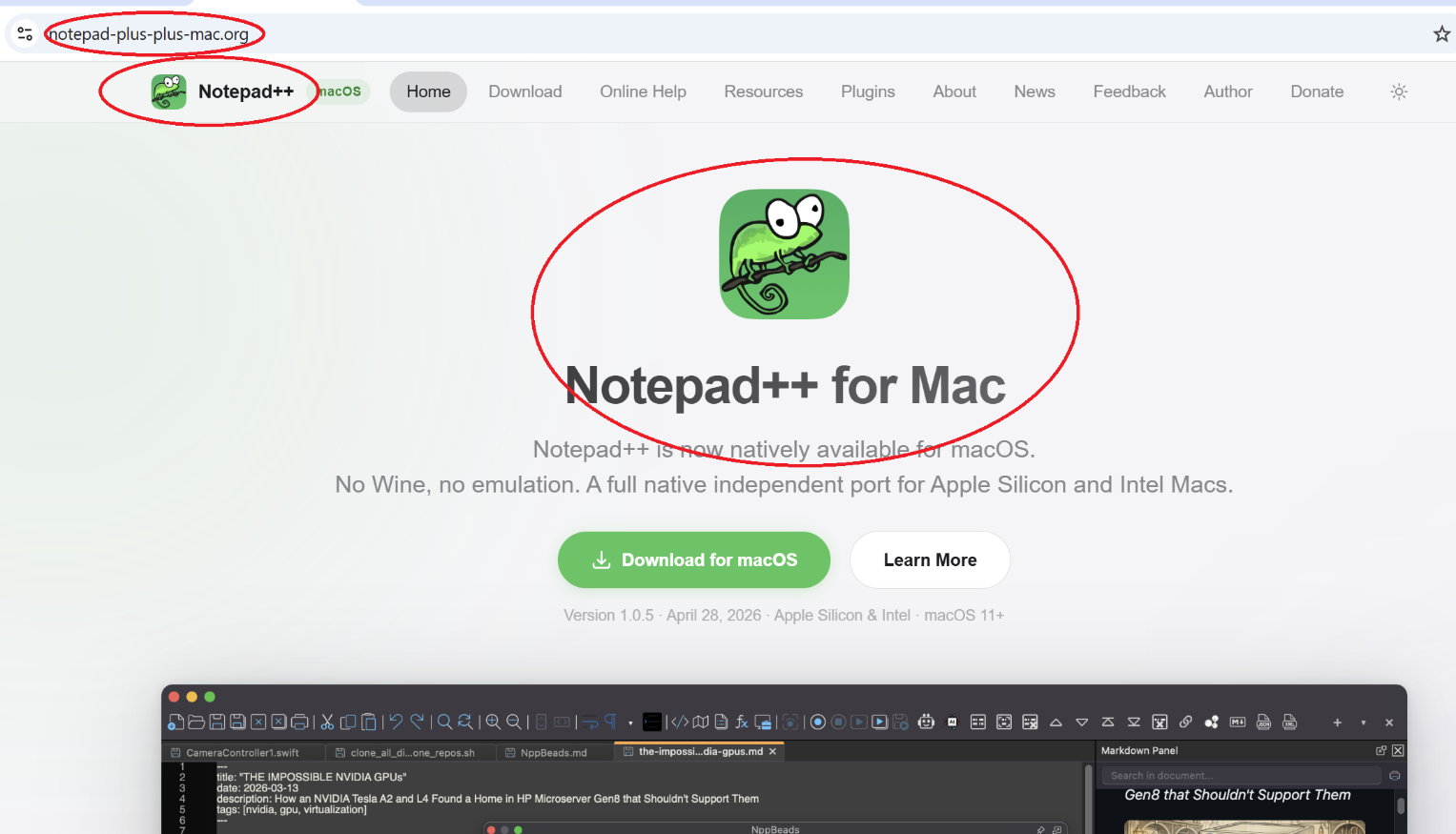 Preuve en image que la confusion autour du caractère officiel du projet n’a rien d’exagéré. © Notepad++