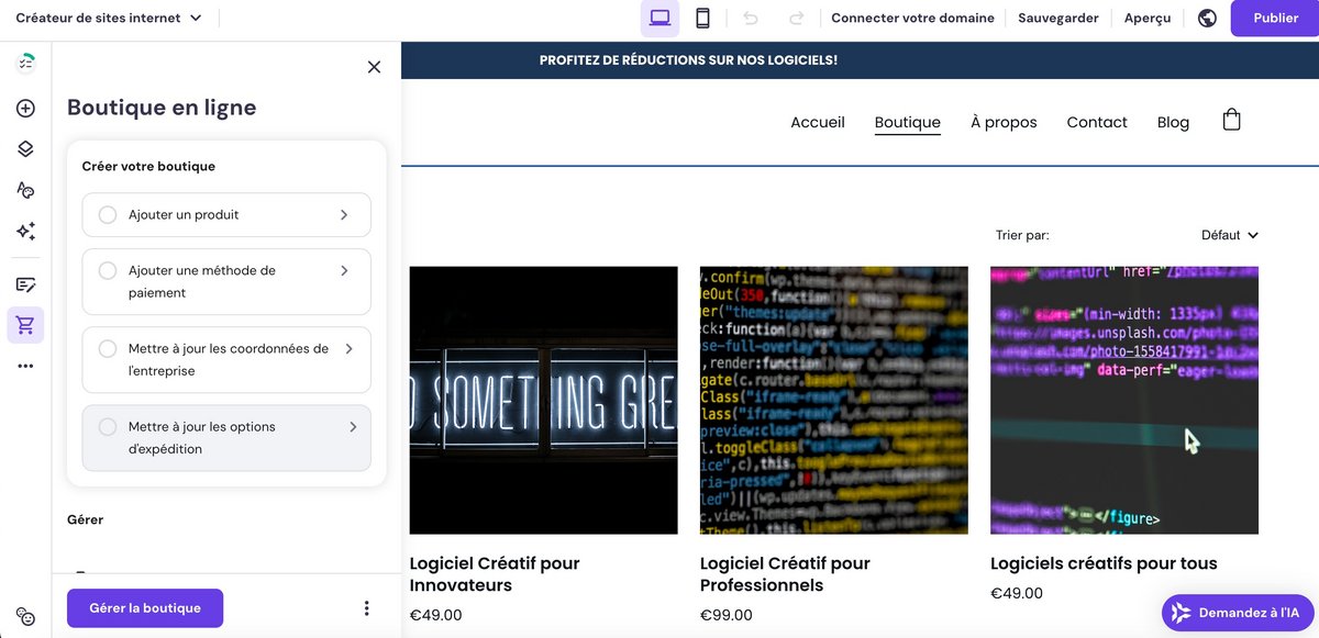 Créez votre e-commerce en quelques clics  © Hostinger