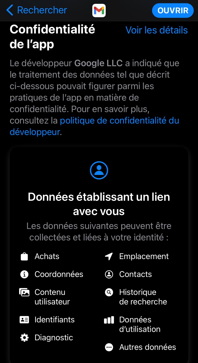 gmail données app store