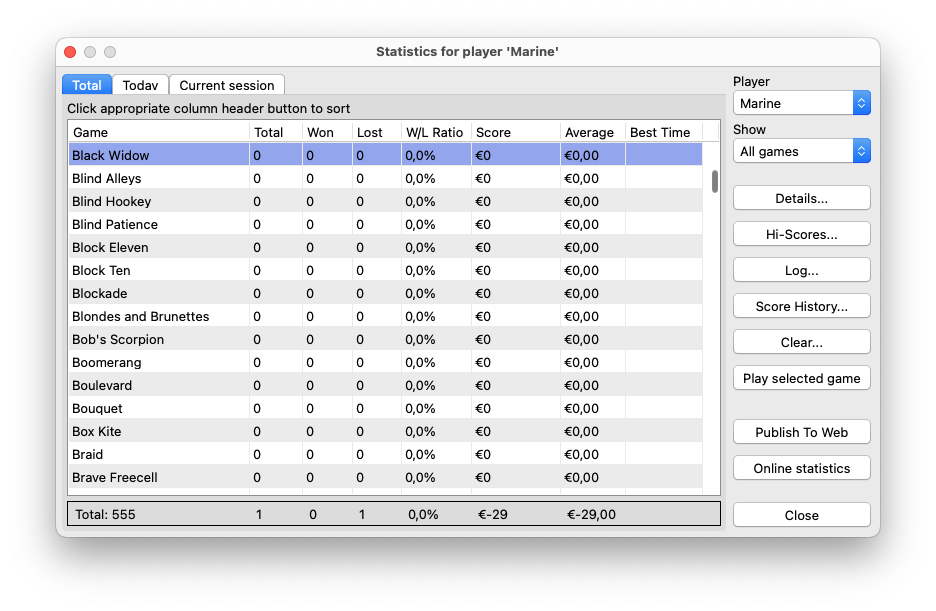 Les statistiques - BVS Solitaire Collection