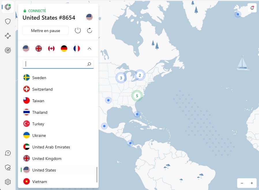 NordVPN carte des serveurs