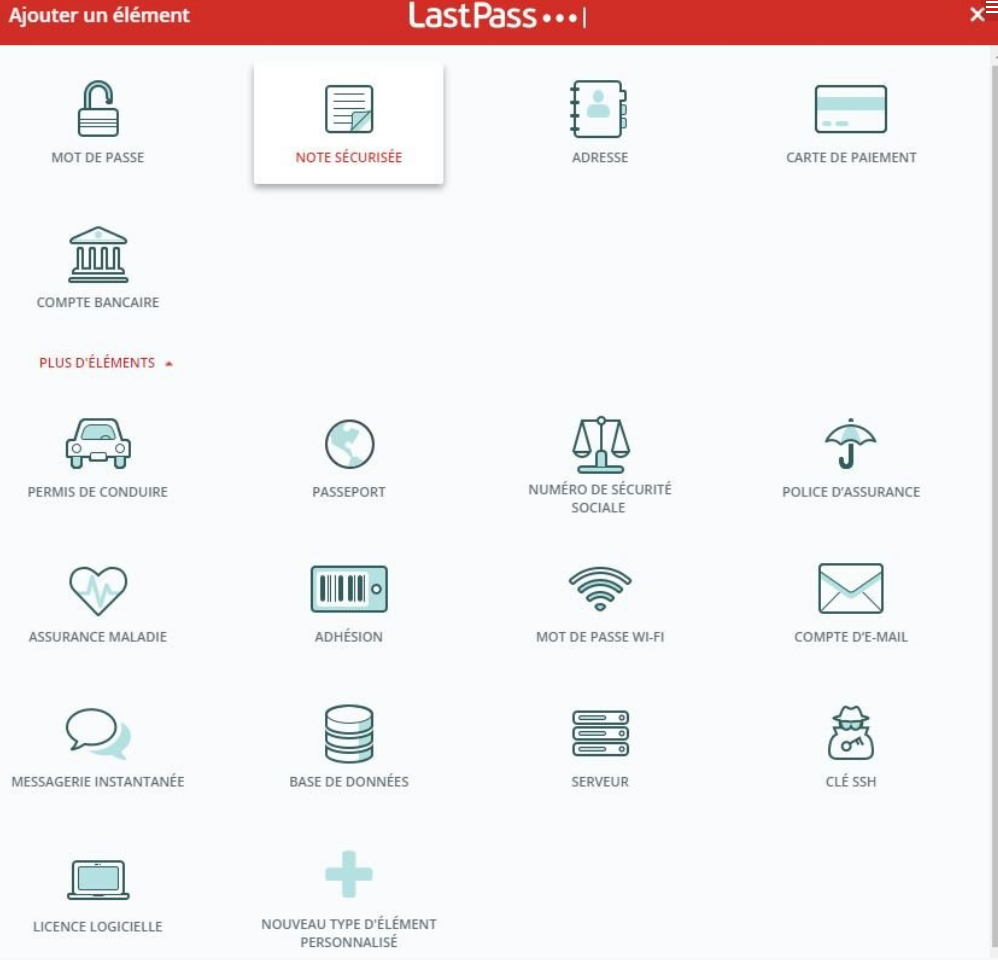 LastPass - L'ajout d'éléments sécurisés