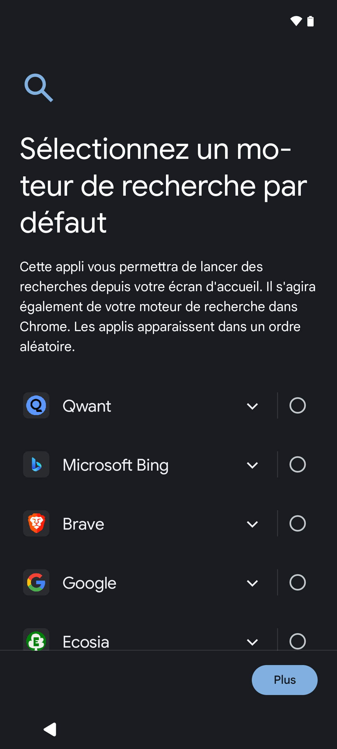 Sélectionnez le moteur par défaut de votre choix © Capture d'écran Clubic