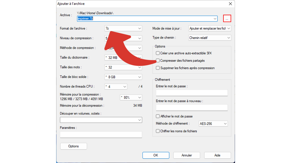 Choisir le nom, l'emplacement et le format de l'archive © Clubic