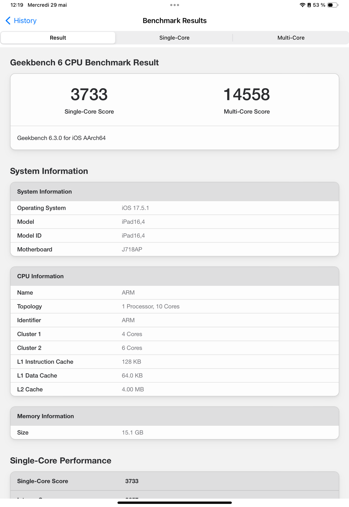 iPad Pro 2024 Geekbench CPU
