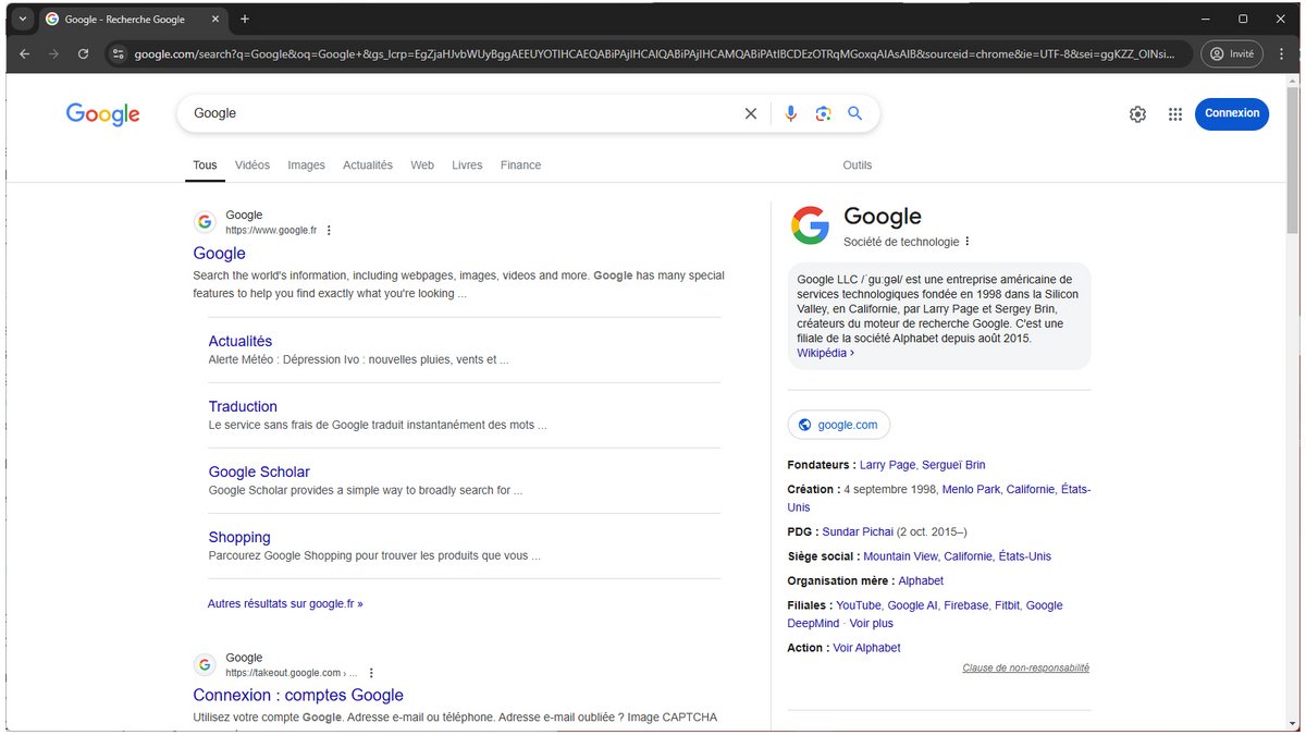 L'interface par défaut de Google lors d'une recherche - © Google