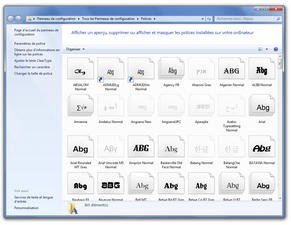 Vue standard du panneau de configuration, gestion des polices