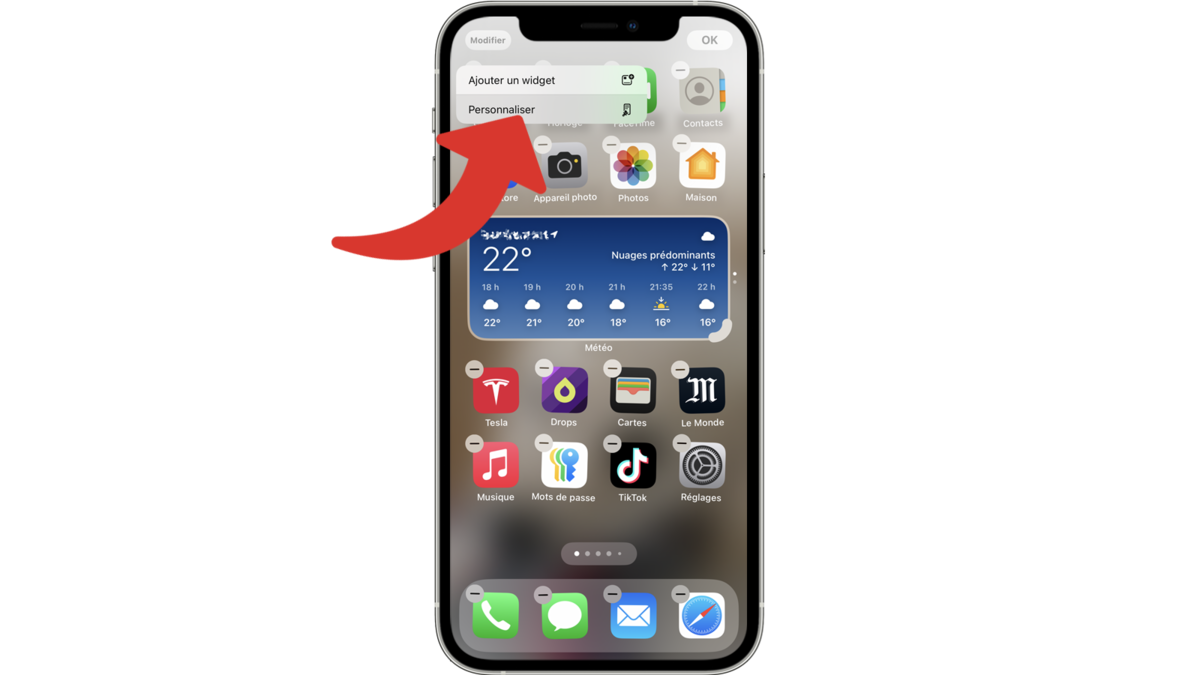 Accéder à la personnalisation de l'écran d'accueil de l'iPhone sous iOS 18 © Clubic