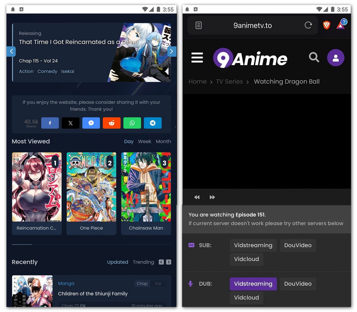 Sur mobile, les utilisateurs peuvent accéder au site via n'importe quel navigateur ou une application non officielle via Android - © 9anime