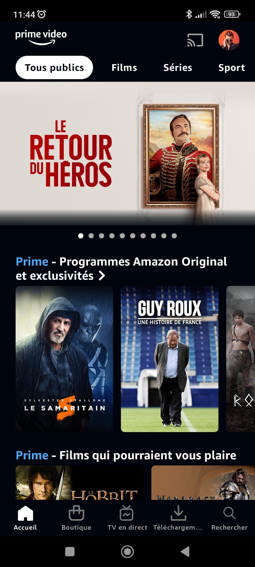 Prime Video - L'accueil sur mobile