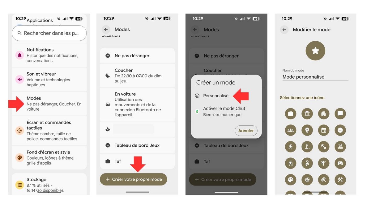 Créez un mode personnalise. ©Google