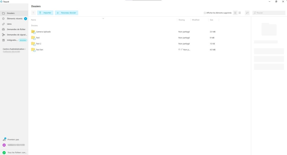 Tresorit - L'interface de l'application sur PC