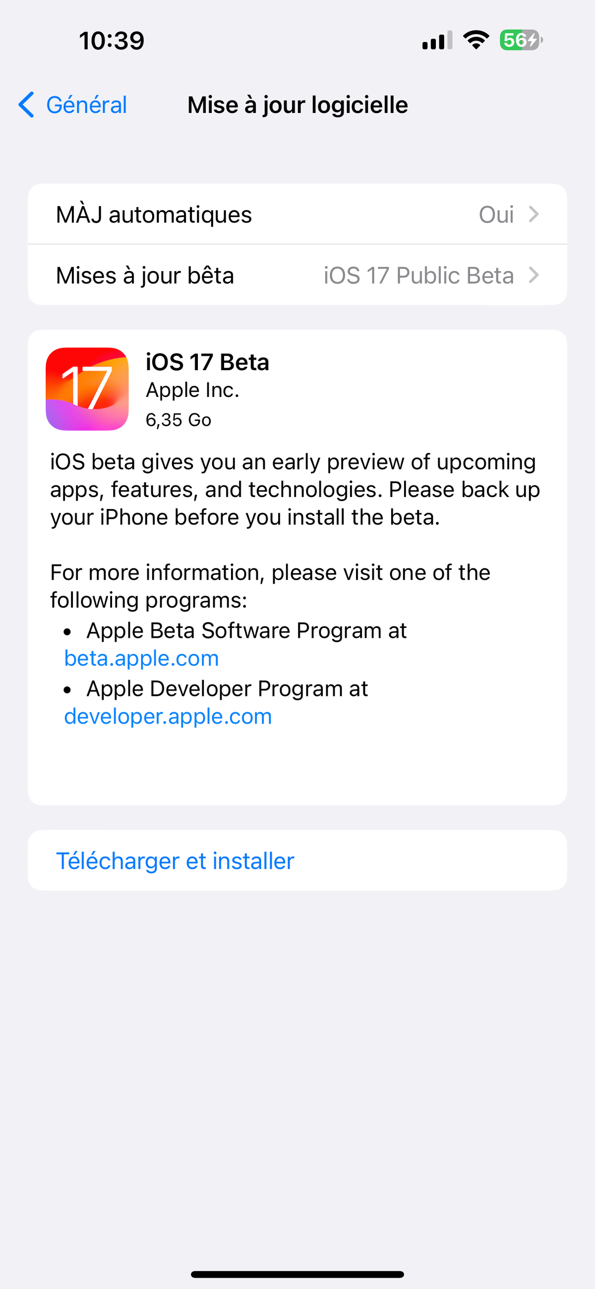 iOS 17 Beta publique