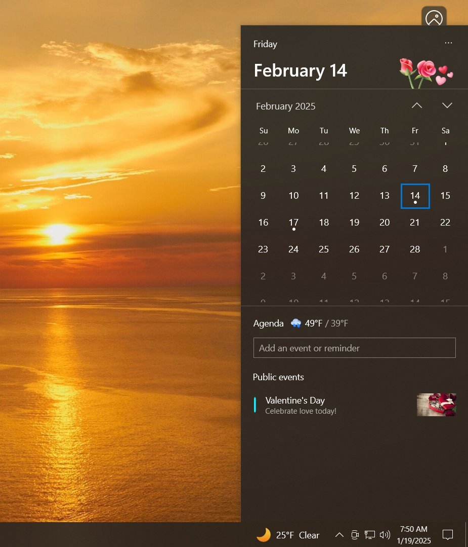 Le nouveau calendrier de Windows 10 met l'accent sur la météo, les événements et les jours fériés © PhantomOfEarth via X.com