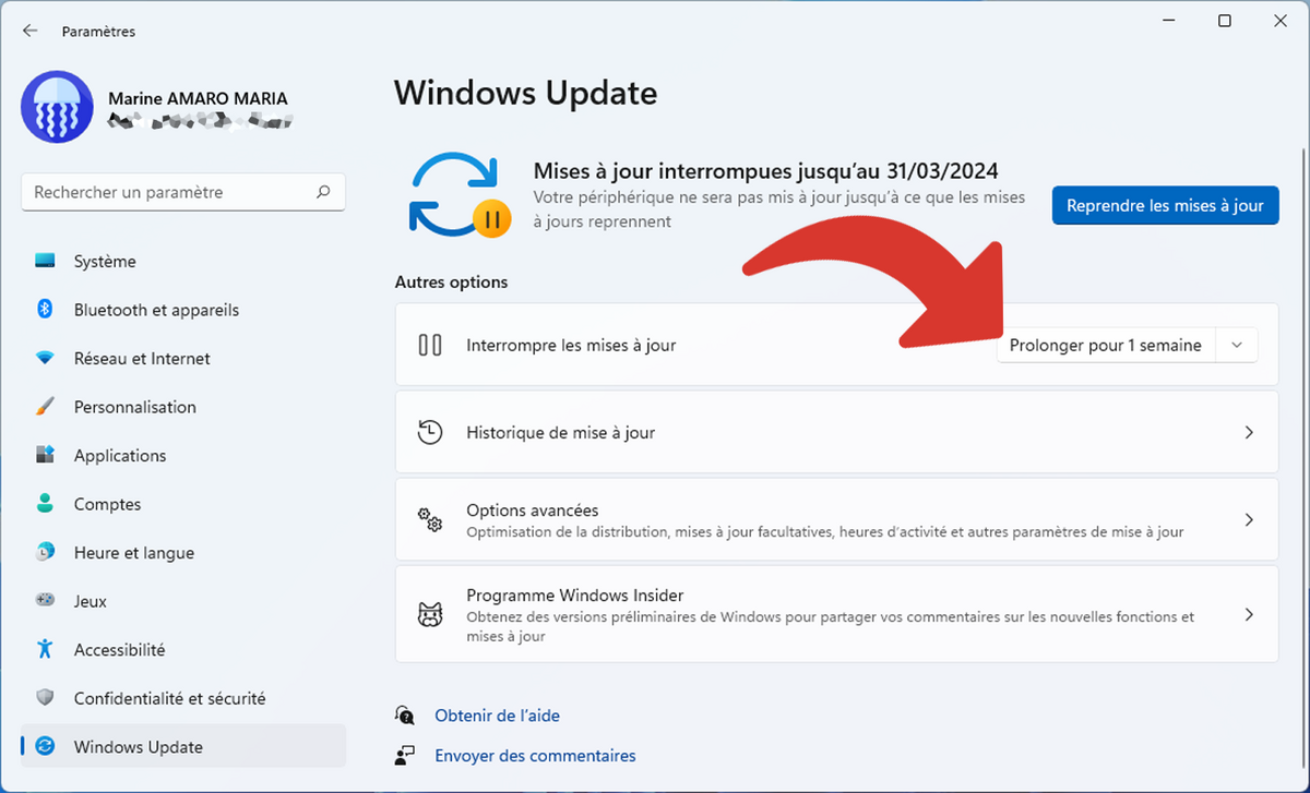 Prolonger la suspension de la mise à jour © Clubic