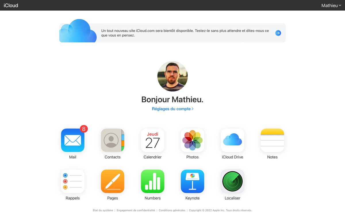 Interface actuelle d'iCloud Web © Mathieu Grumiaux pour Clubic