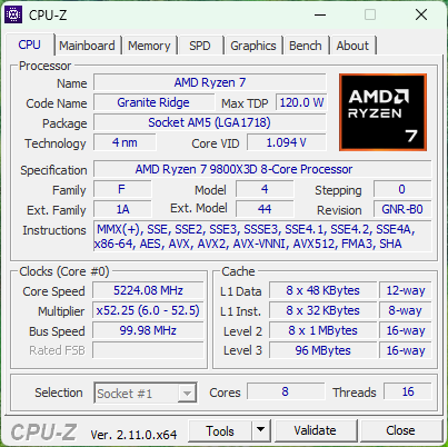 AMD Ryzen 9 9800X3D CPU-Z