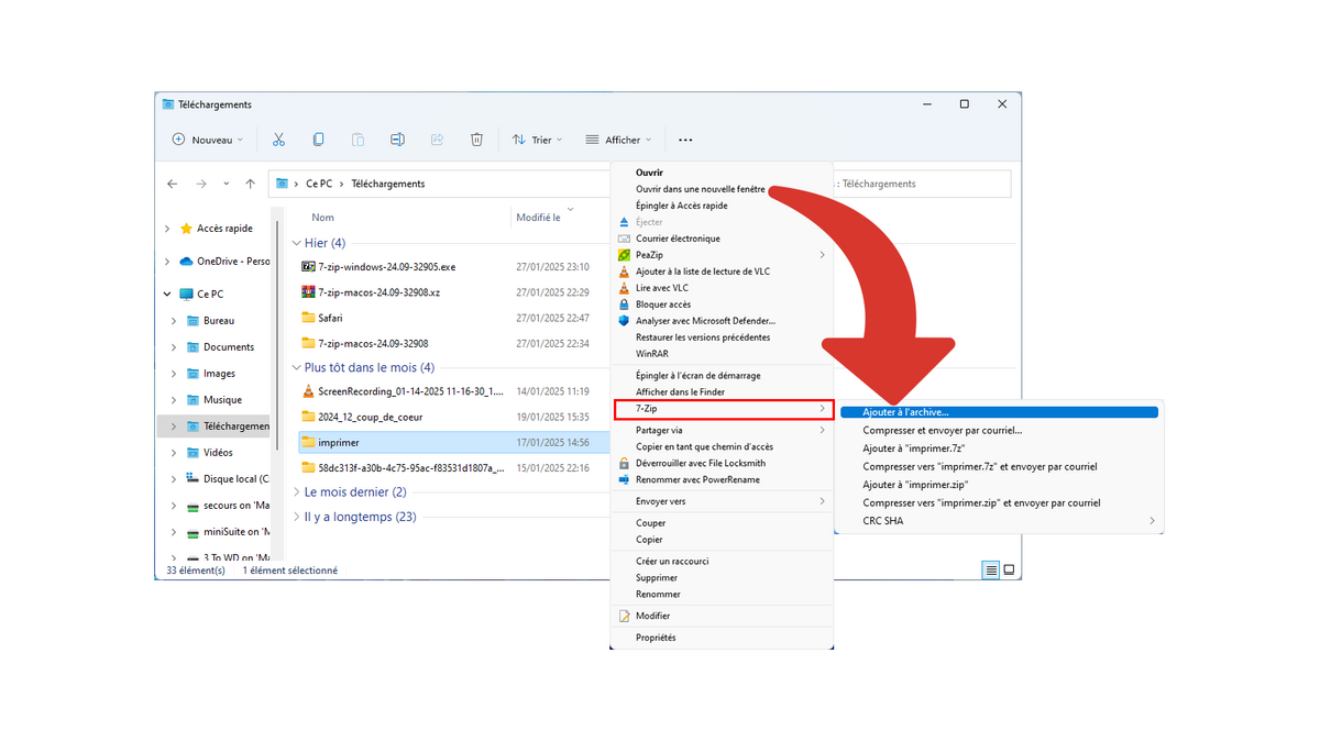 Compresser un fichier avec 7-Zip sur Windows via un clic droit © Clubic