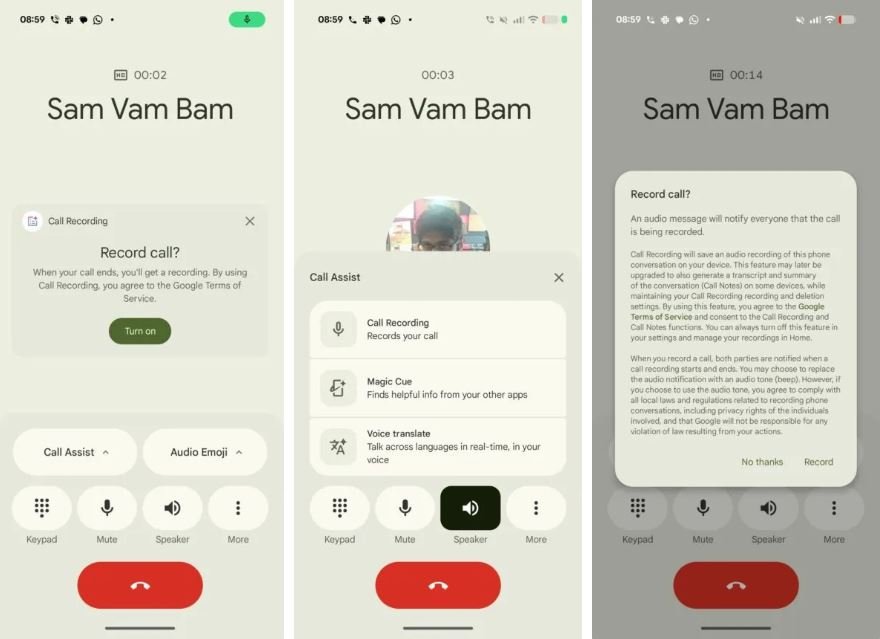 La fonction d'enregistrement d'appel téléphonique sur un smartphone Pixel. ©Android Authority