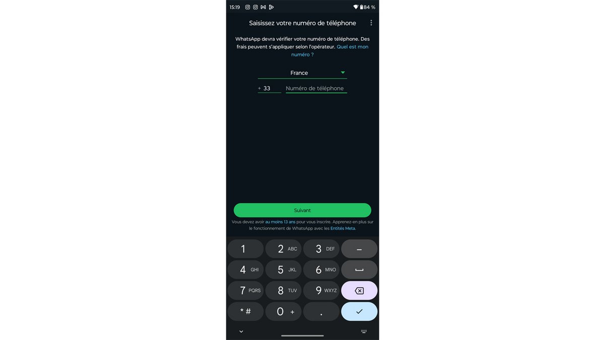 Sélectionnez votre pays et saisissez votre numéro de téléphone © Axel Reghis pour Clubic