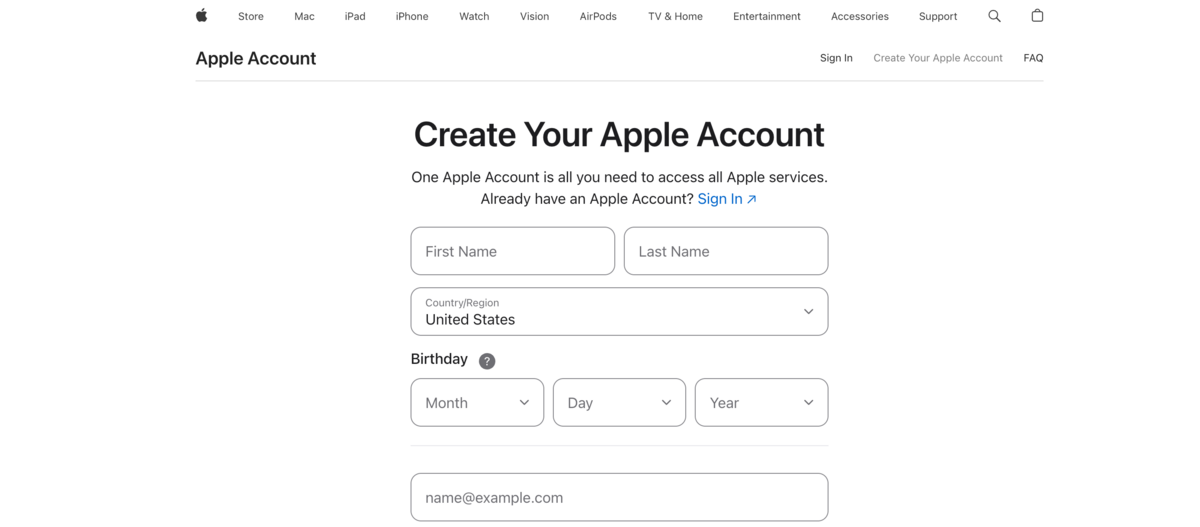 Créez un compte Apple américain