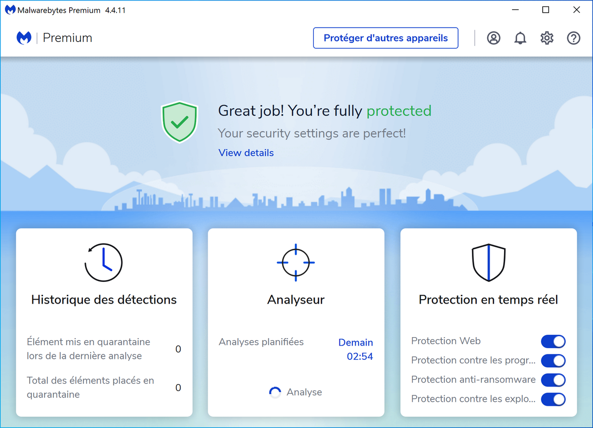 Malwarebytes Premium - Le tableau de bord