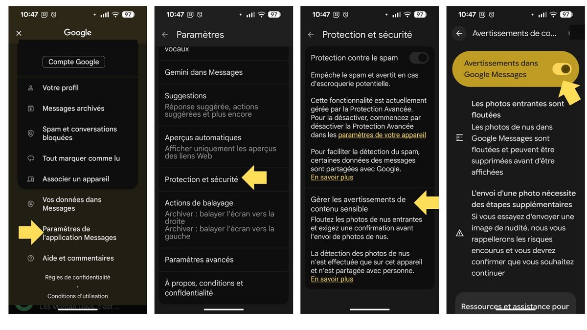 Activez la protection contre les contenus sensibles. ©Google