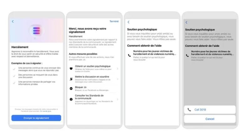 Outre un signalement, le système va également permettre de contacter rapidement l'association e-Enfance © Meta
