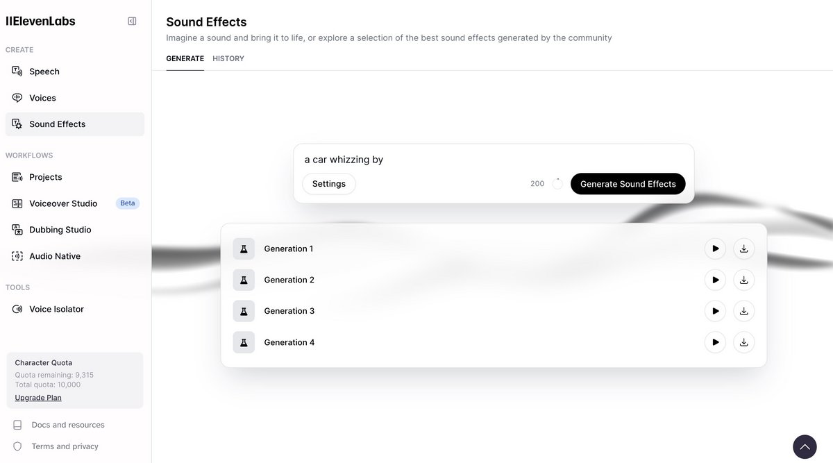 Un générateur d'effets sonores boosté à l'IA © ElevenLabs