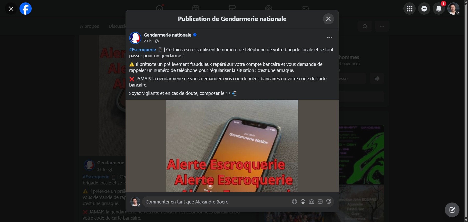 Voici le message des gendarmes. © Capture d'écran Clubic