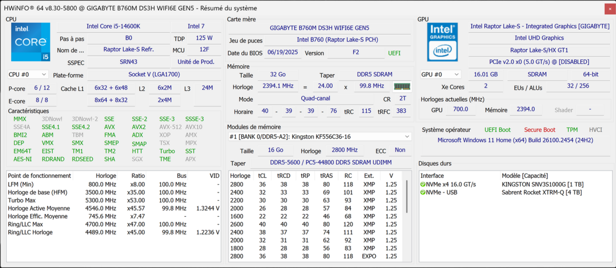 HWiNFO fait le point sur la configuration de ce PC M.Red. ©le Studio Clubic