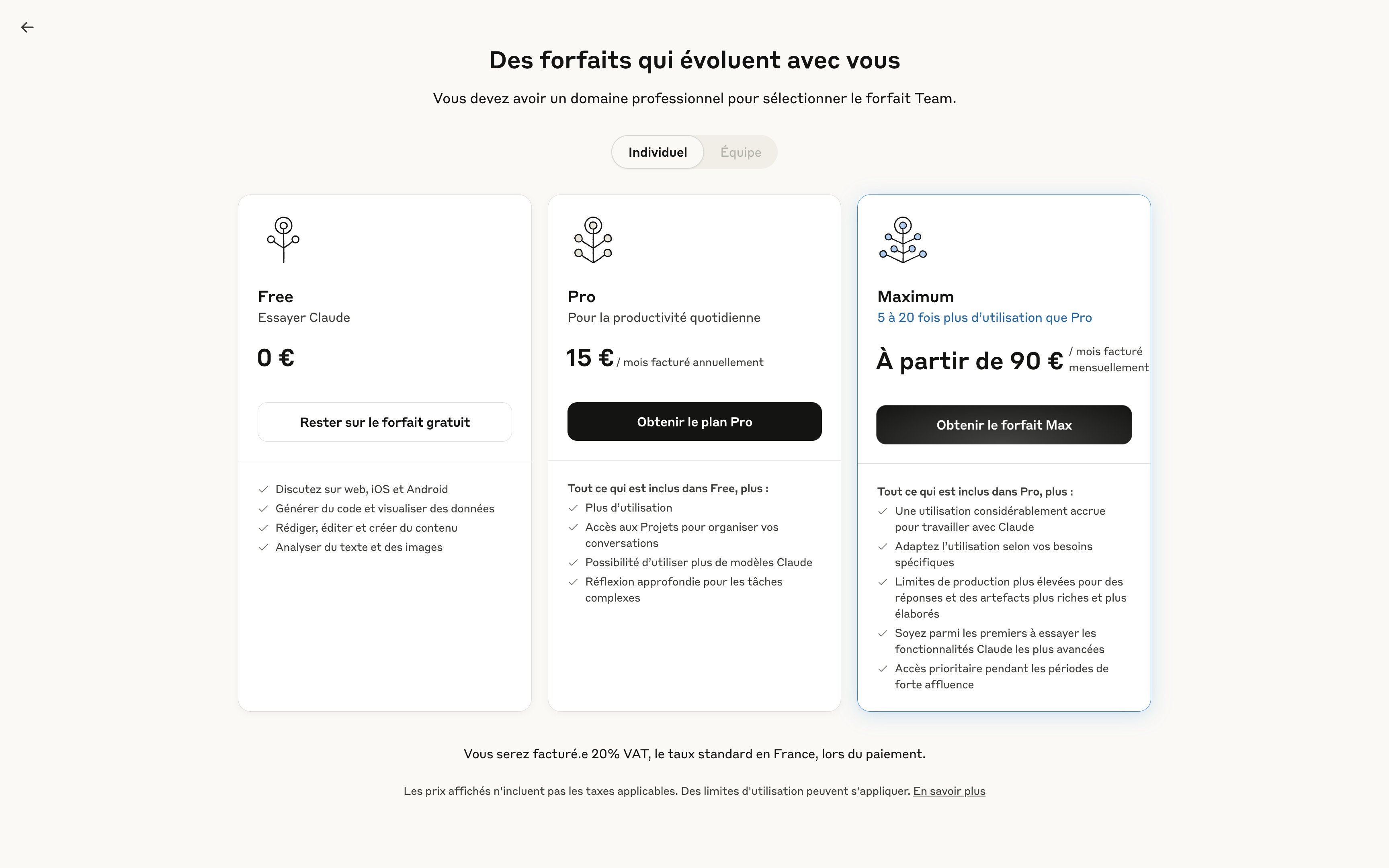 Grille tarifaire à jour pour Claude. © Clubic