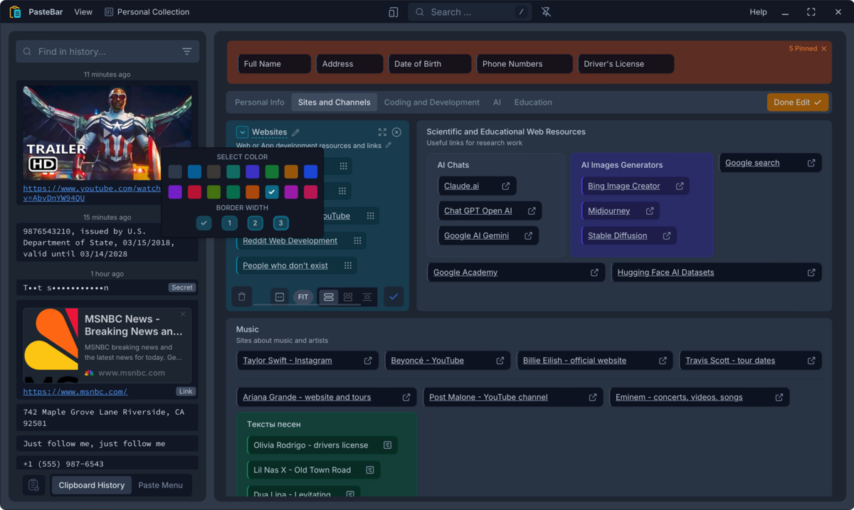 PasteBar pousse le raccourci le plus utilisé à un autre niveau.  © Naïm Bada / Clubic