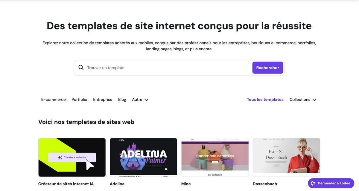 Créateur de sites web Hostinger - Choix des templates. ©Hostinger