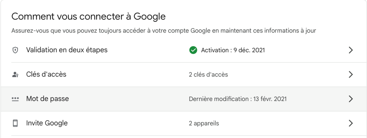 Google clé d'accès