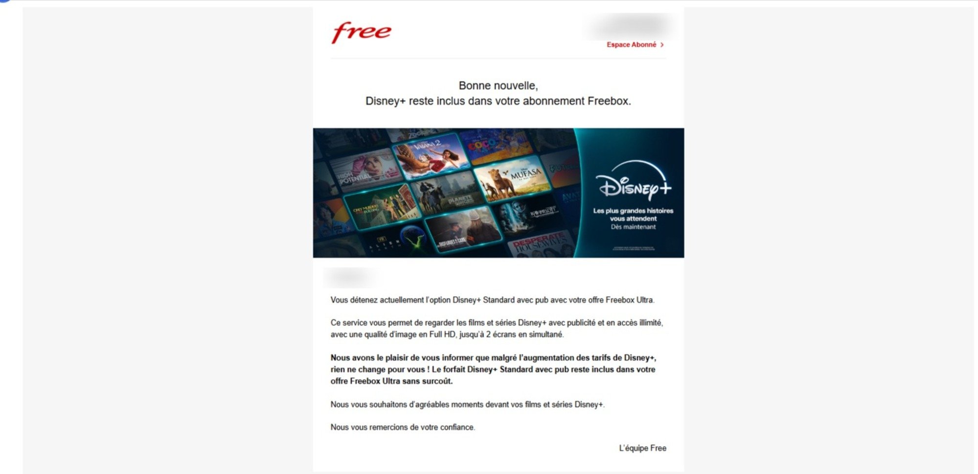 Capture d'écran du mail envoyé par Free © Alexandre Boero / Clubic