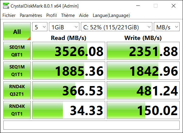 Excellentes performances du SSD Samsung