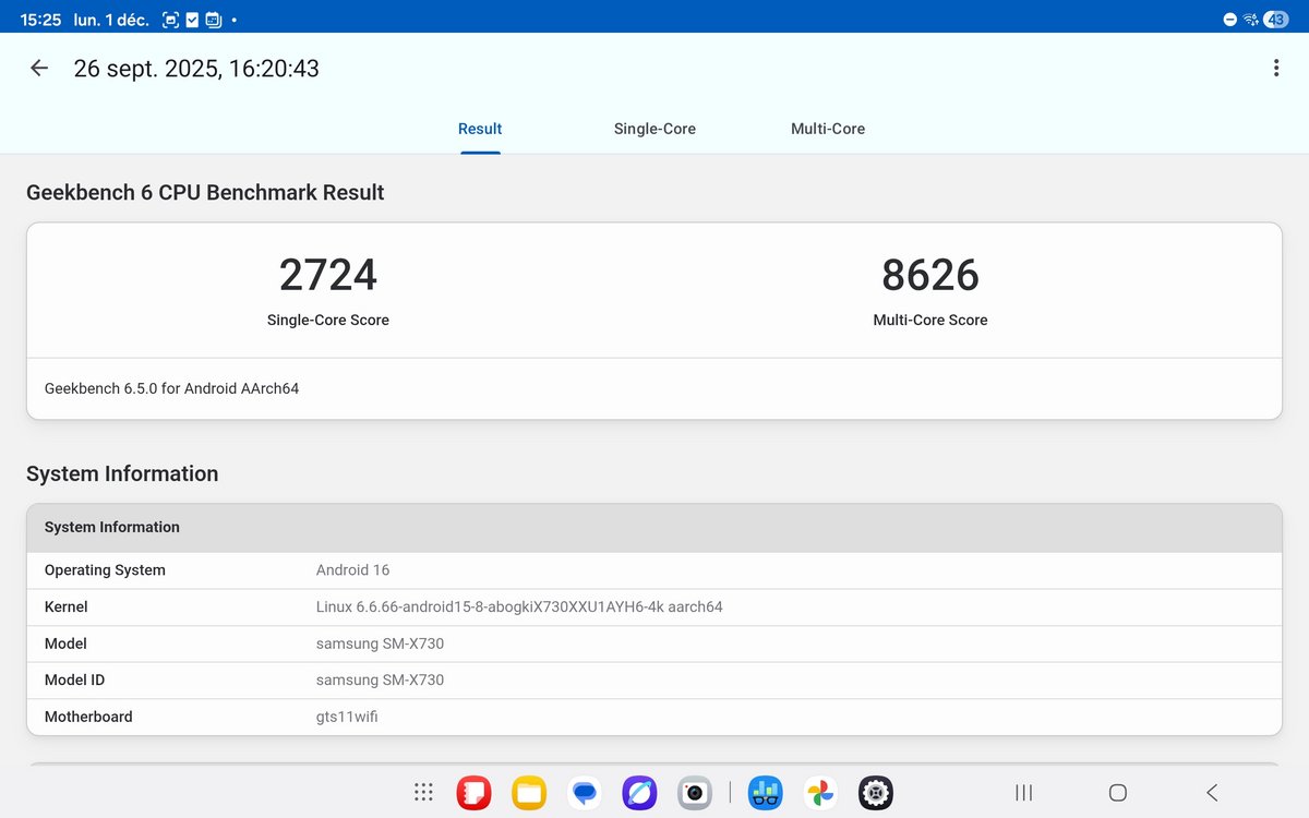 Samsung Galaxy Tab S11 Geekbench