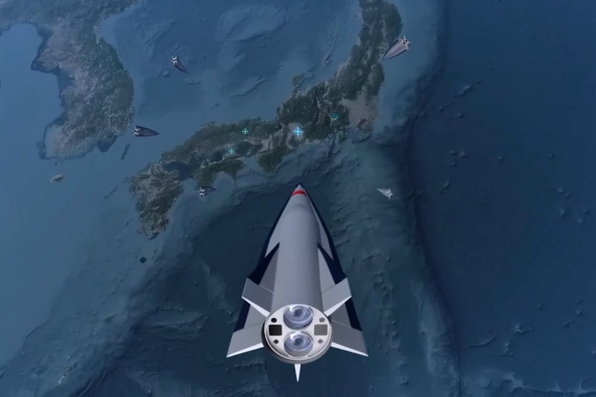 Le missile hypersonique YKJ-1000, qui dans une vidéo met le cap sur le Japon. © Capture d'écran Lingkong Tianxing