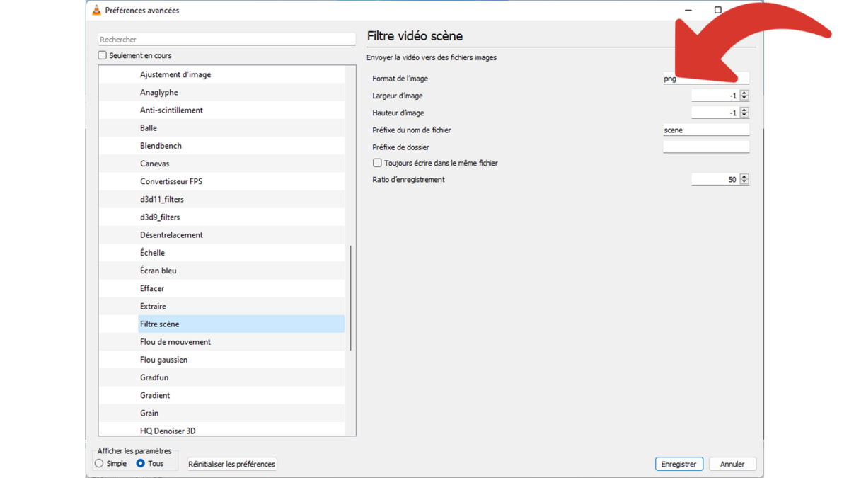 Choisir le format du filtre de vidéo scène © Clubic