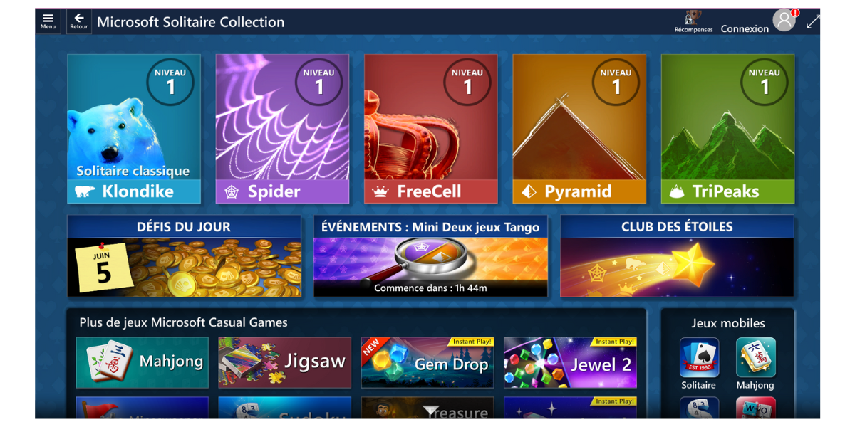 Microsoft Solitaire Collection Accueil