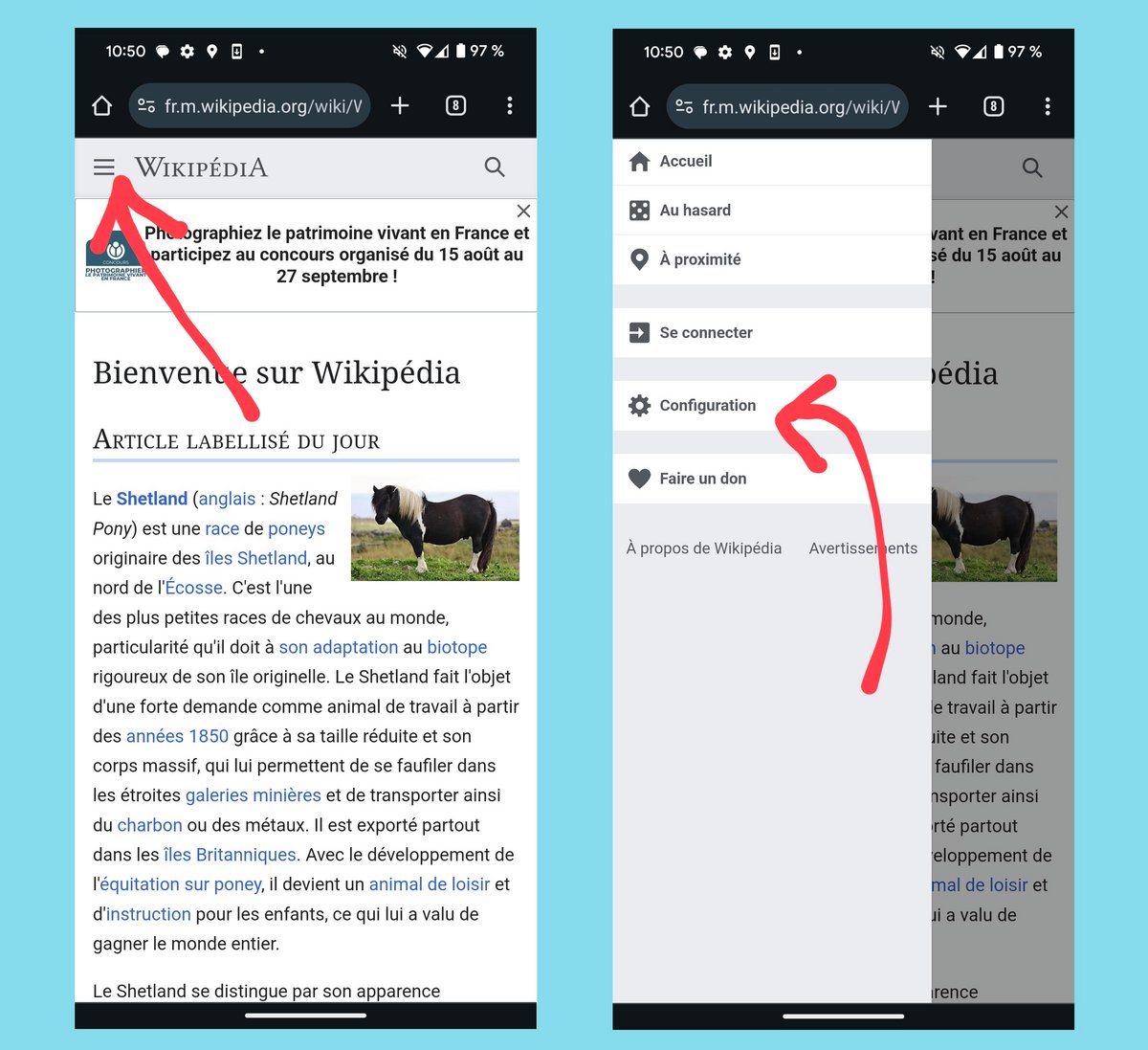 L'accès au mode sombre de Wikipédia sur mobile est très simple © Alexandre Boero / Clubic