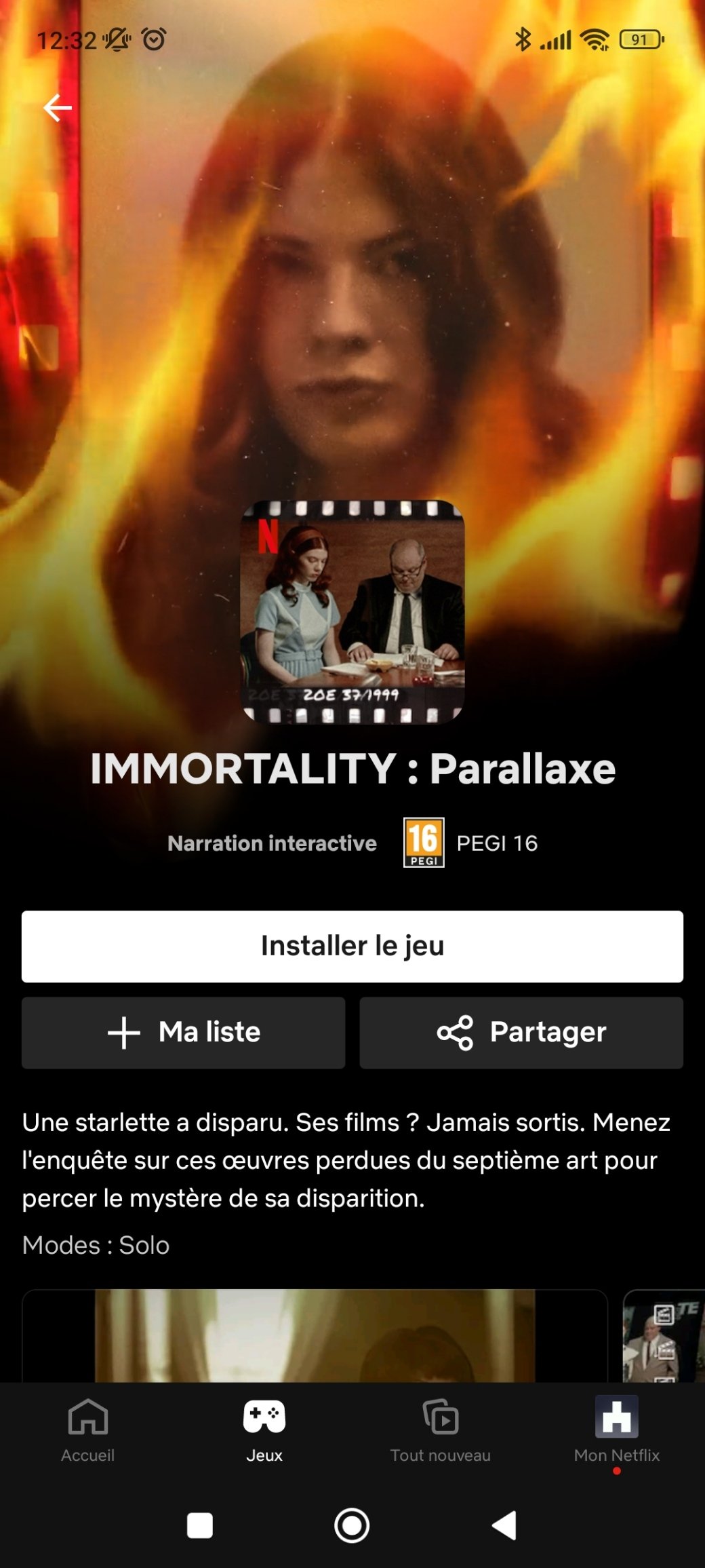 Netflix - La page d'un jeu vidéo