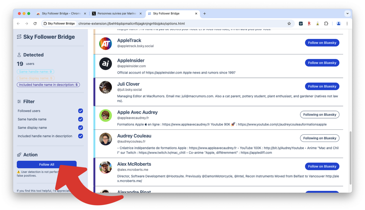 Suivre tout les abonnés communs entre Twitter / X et Bluesky © Clubic