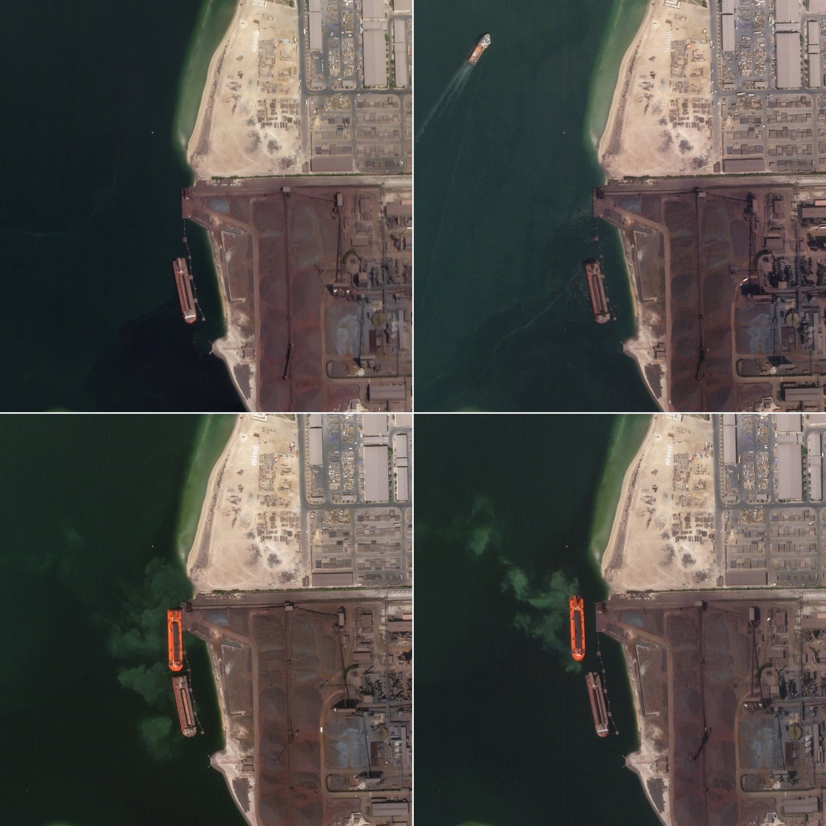 Il peut s'en passer des choses, en une journée ! Comme ici avec le port d'une acierie à Abu Dhabi. Crédits © 2020 Planet Labs, Inc.