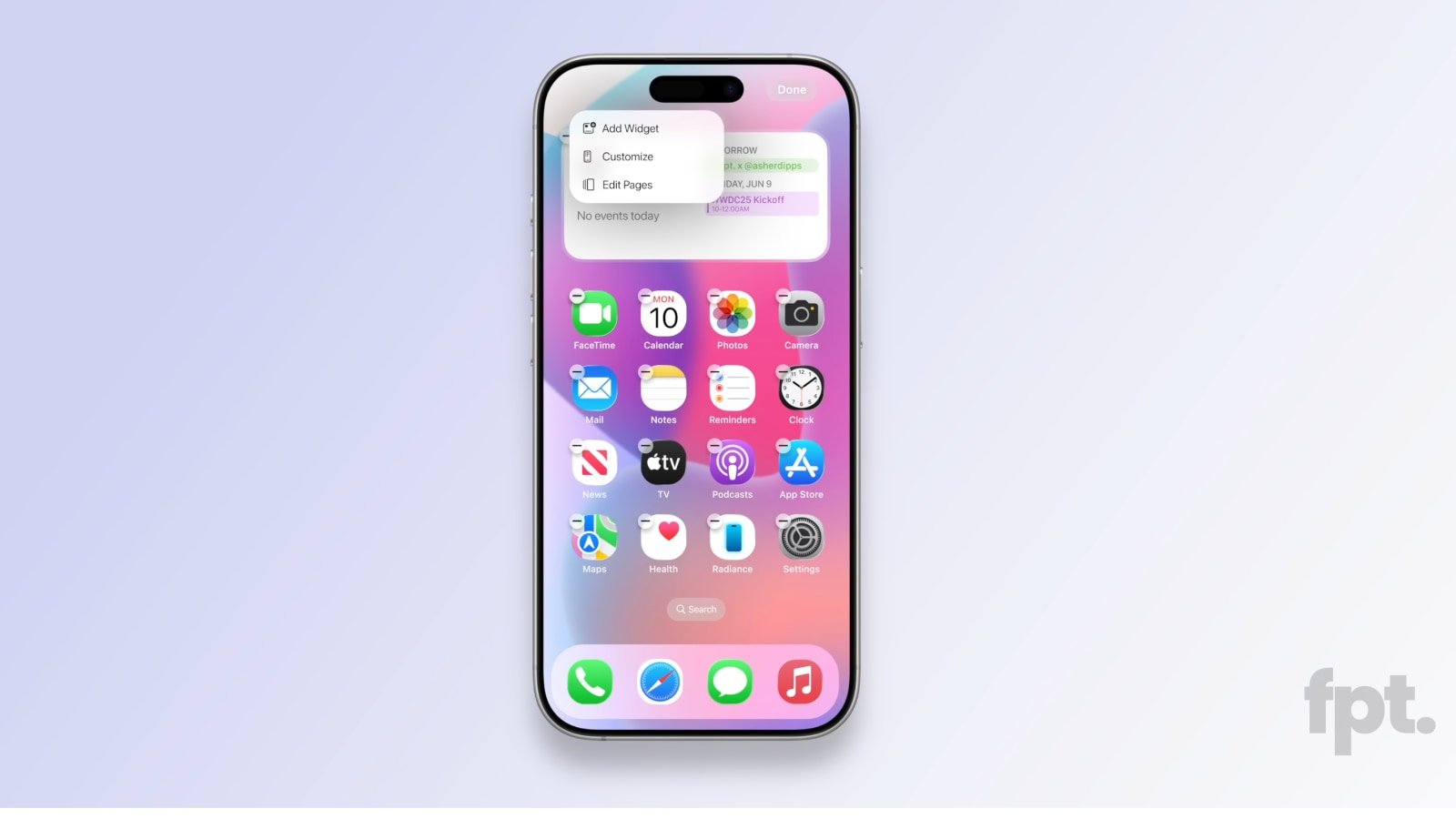 Concept de l'écran d'accueil d'iOS 19 © fpt.